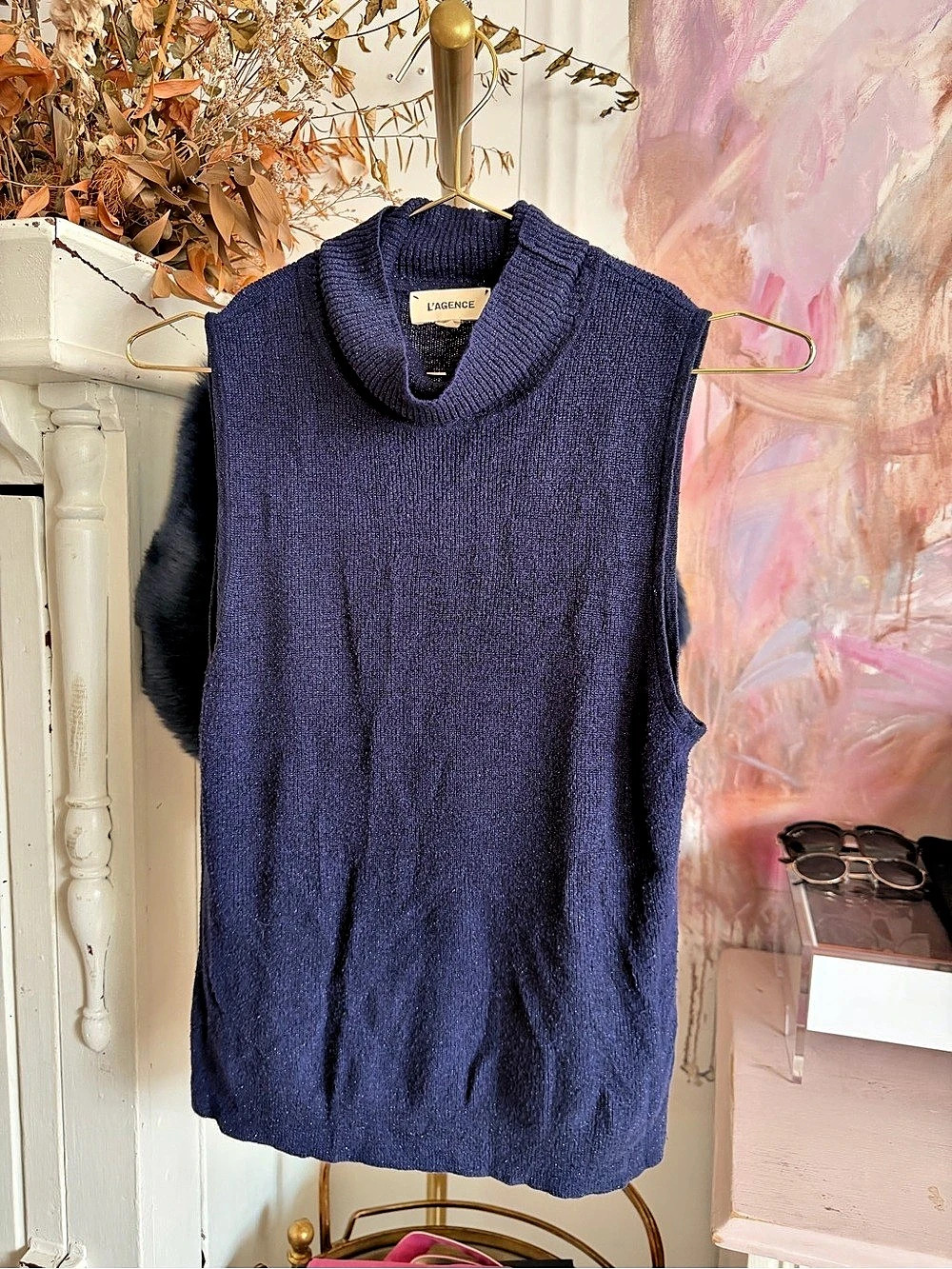 L'AGENCE Midnight Blue Sleeveless Turtleneck Purple Small